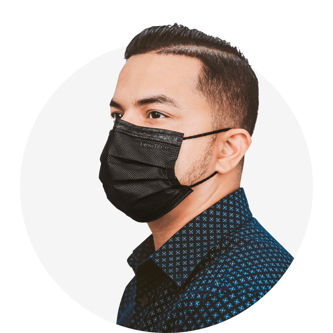 Black, ASTM Level 3 Disposable Face Mask with Earloops, Size: Regular