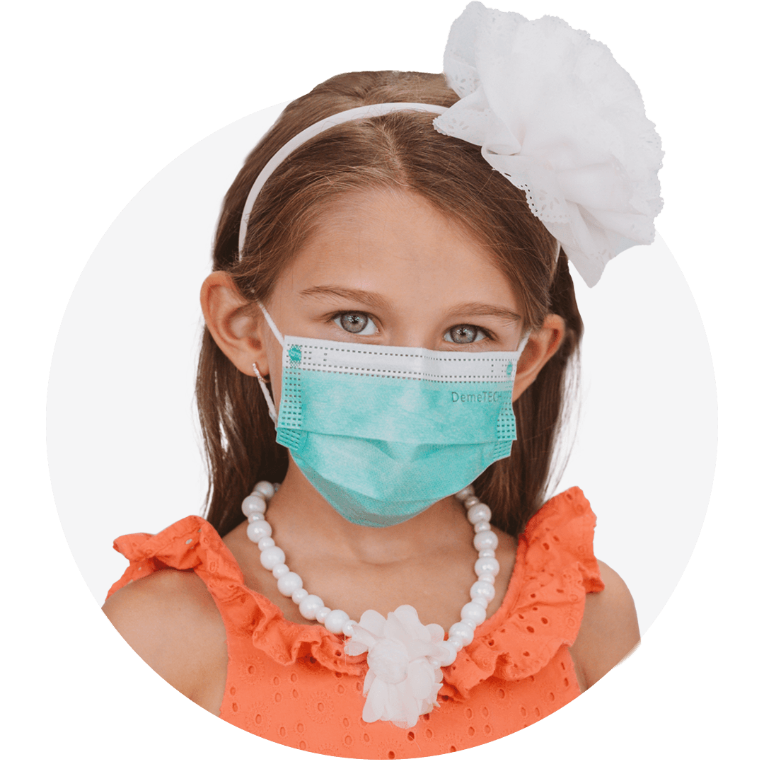 Kids, Green, ASTM Level 3 Disposable Mask with White Earloops, (Box of 50)