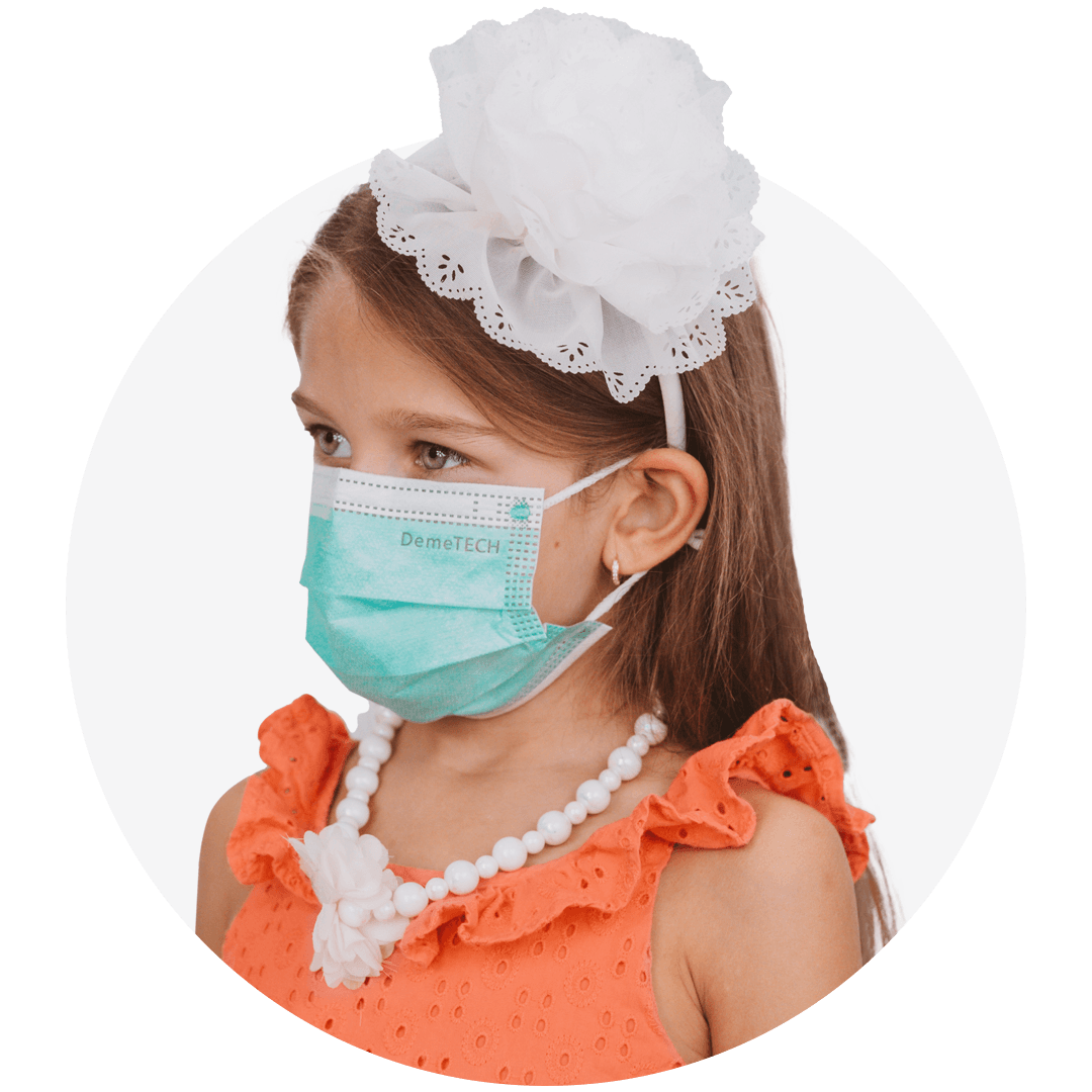 Kids, Green, ASTM Level 3 Disposable Mask with White Earloops, (Box of 50)