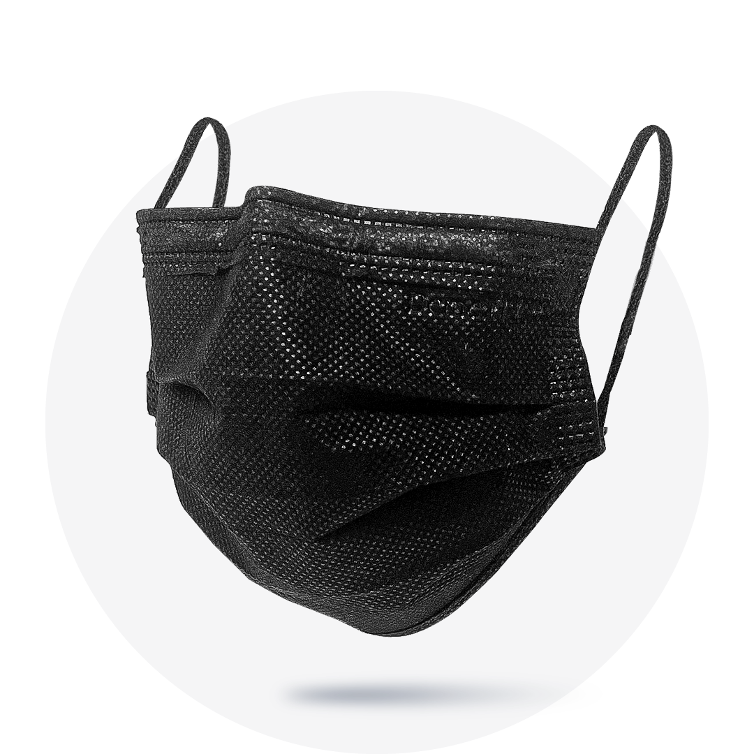 Black, ASTM Level 3 Disposable Face Mask with Earloops, Size: Regular