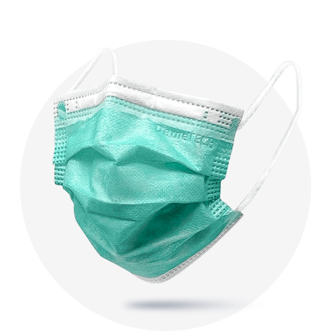 Kids, Green, ASTM Level 3 Disposable Mask with White Earloops, (Box of 50)