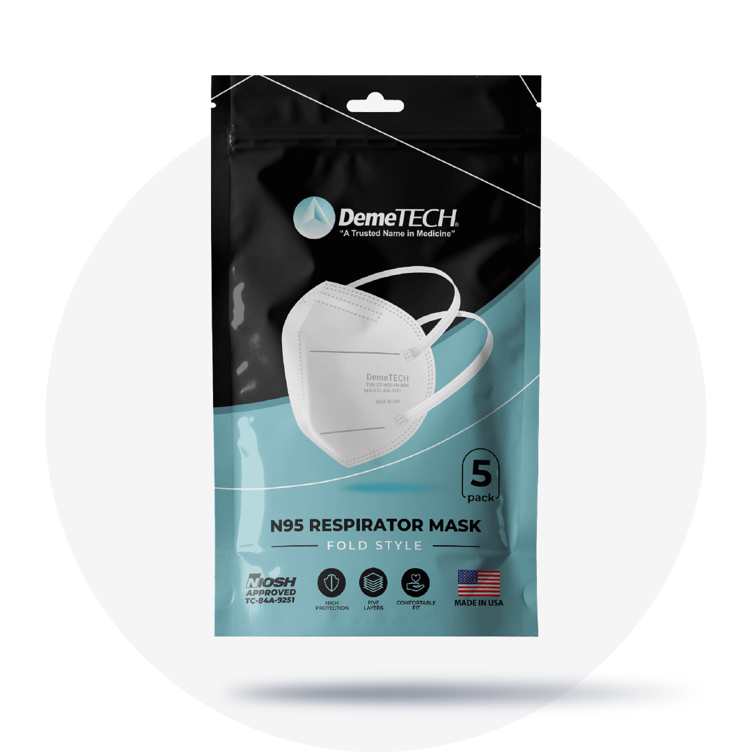 N95 Respirator Mask Fold Style ,NIOSH APPROVED, (Bag of 5), Size: Regular
