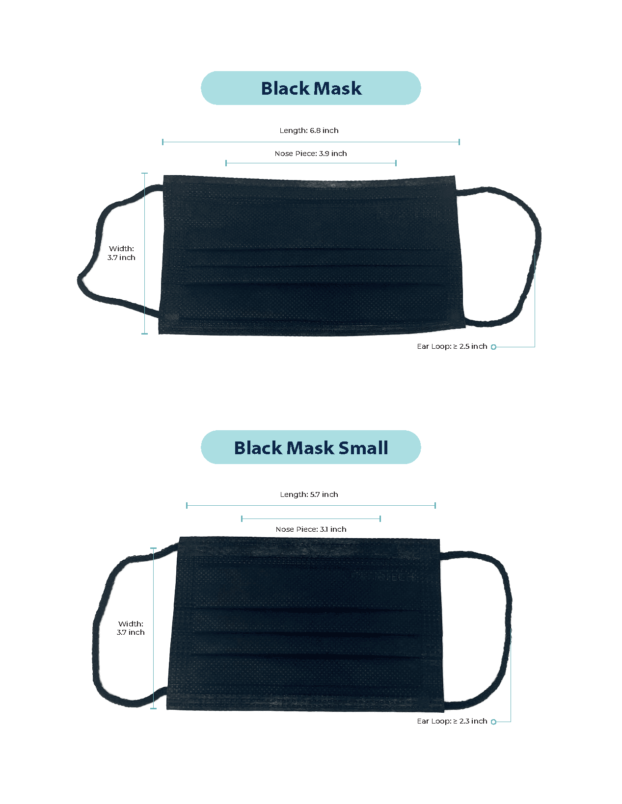 Black, ASTM Level 3 Disposable Face Mask with Earloops, Size: Regular