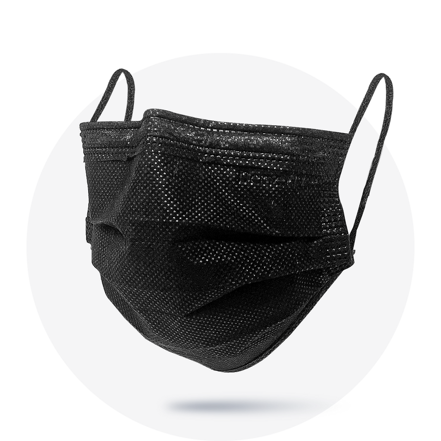 Black, ASTM Level 3 Disposable Face Mask with Earloops, Size: Regular