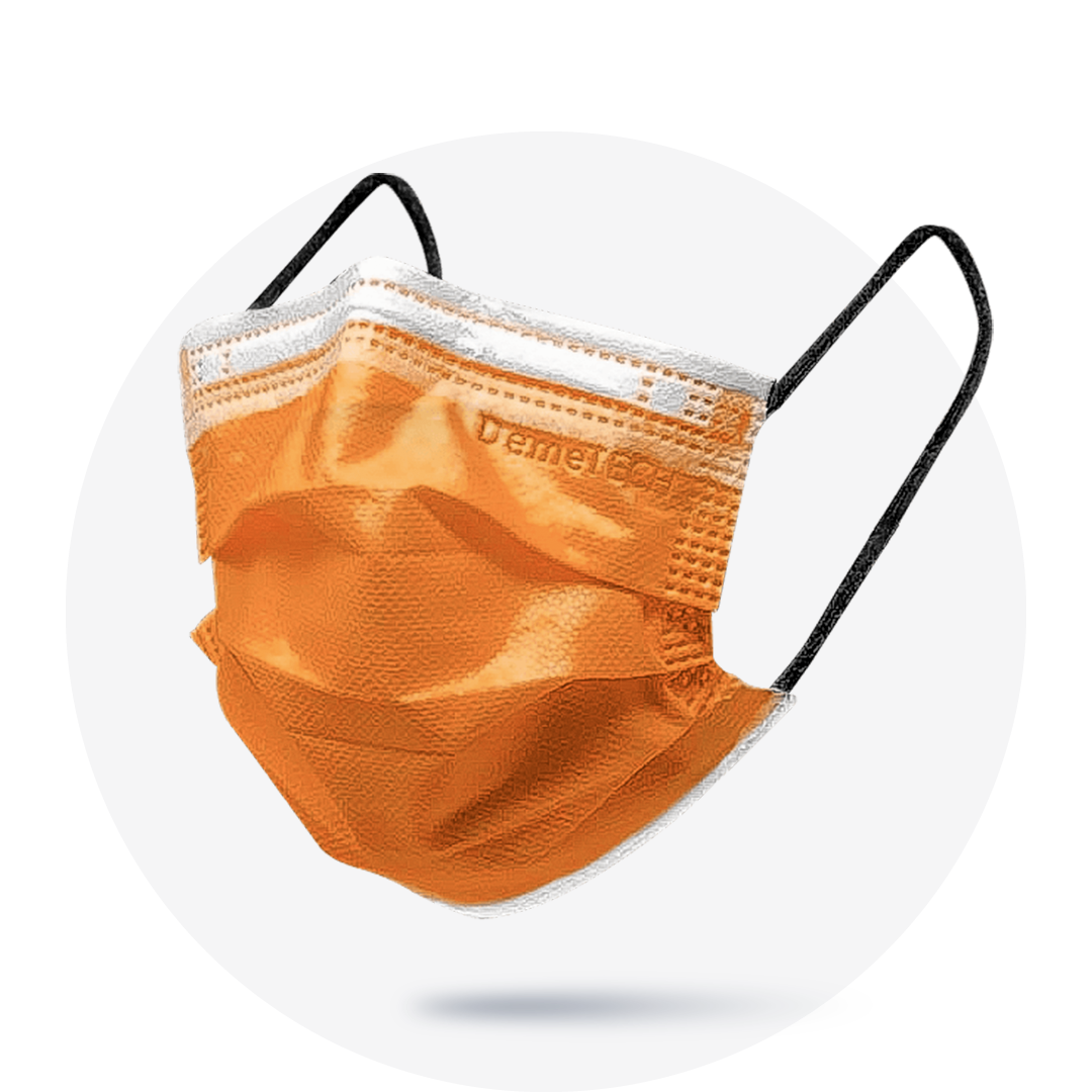 Kids, Orange, ASTM Level 3 Disposable Mask with Black Earloops, (Box of 50)