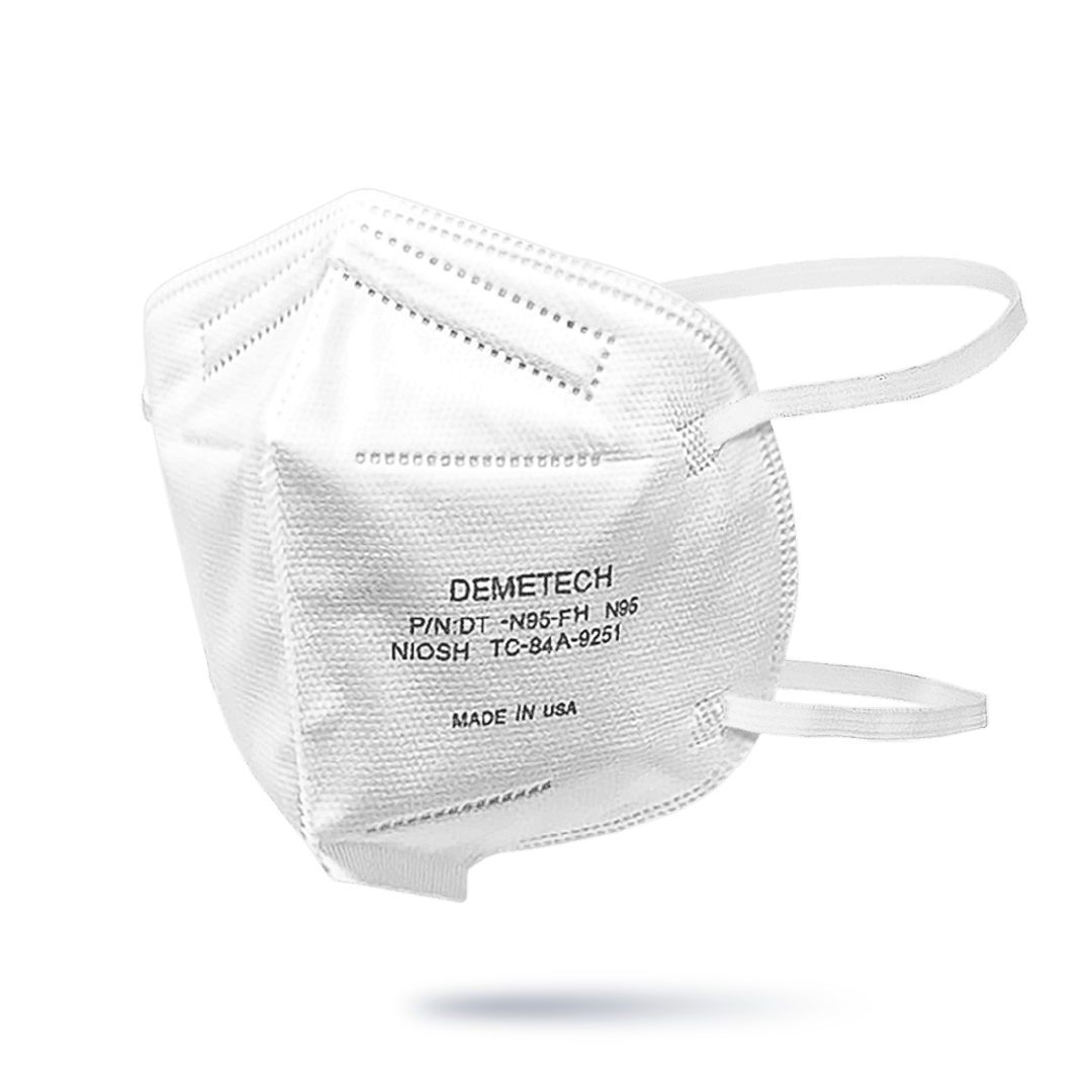 DemeTECH Corporation N95 Respirator Face Mask, Fold Style, NIOSH Approved, 20 Pack, Regular