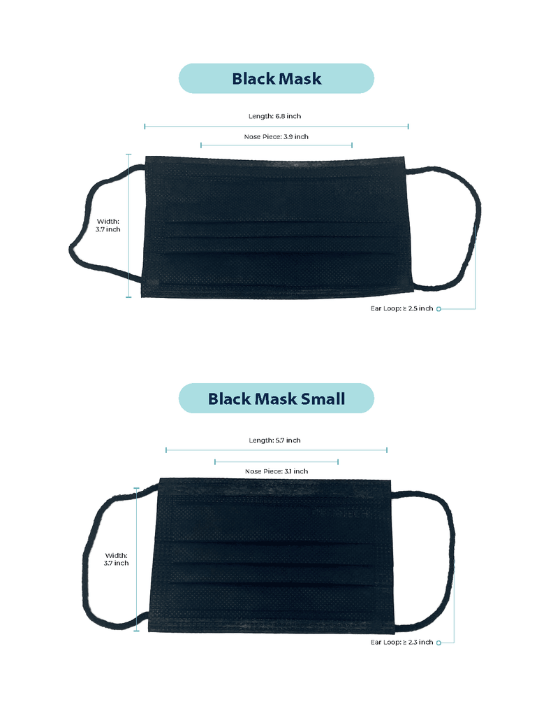 Black, ASTM Level 3 Disposable Face Mask with Earloops, Size Regular